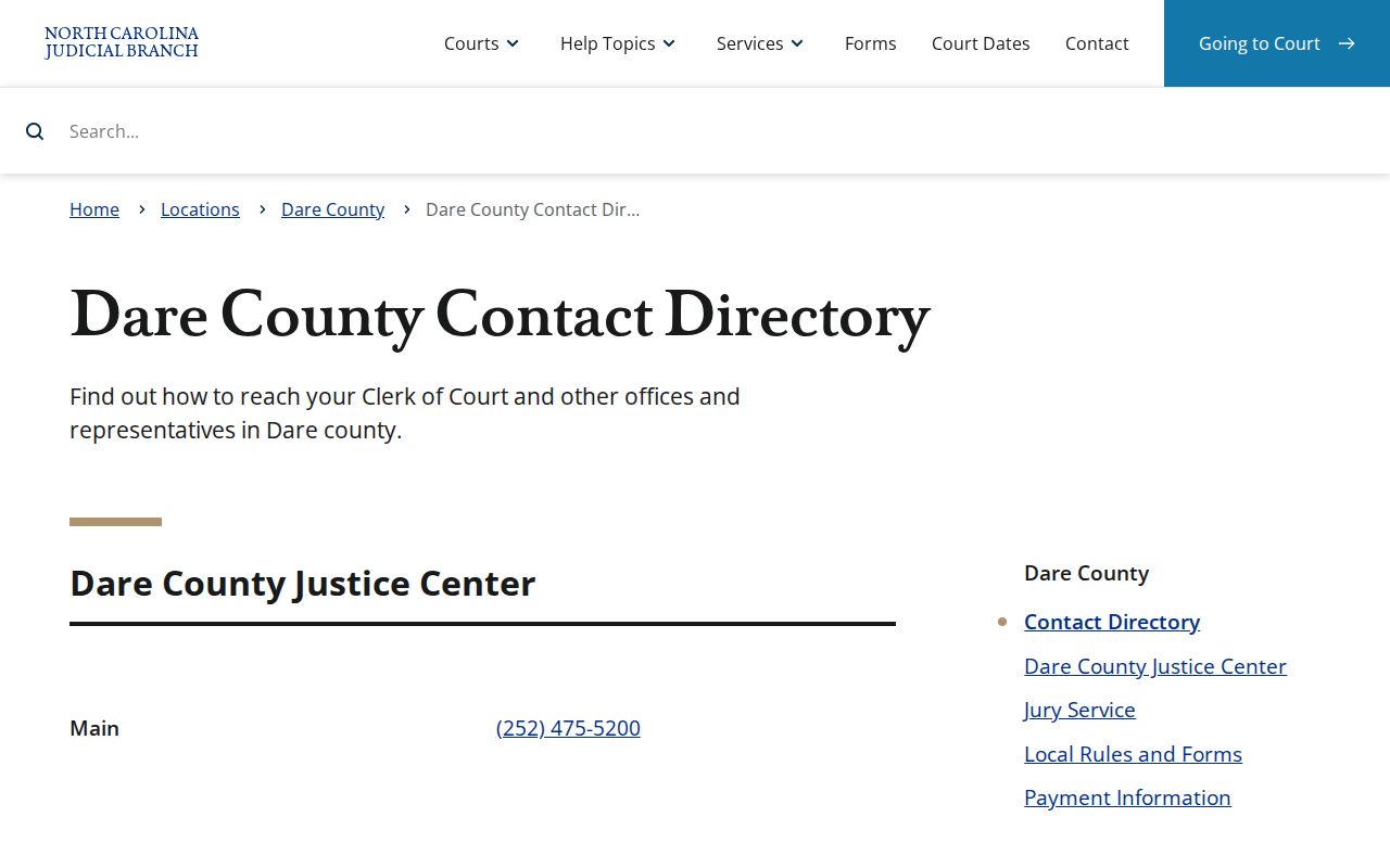 Dare County criminal court contact directory for case record questions