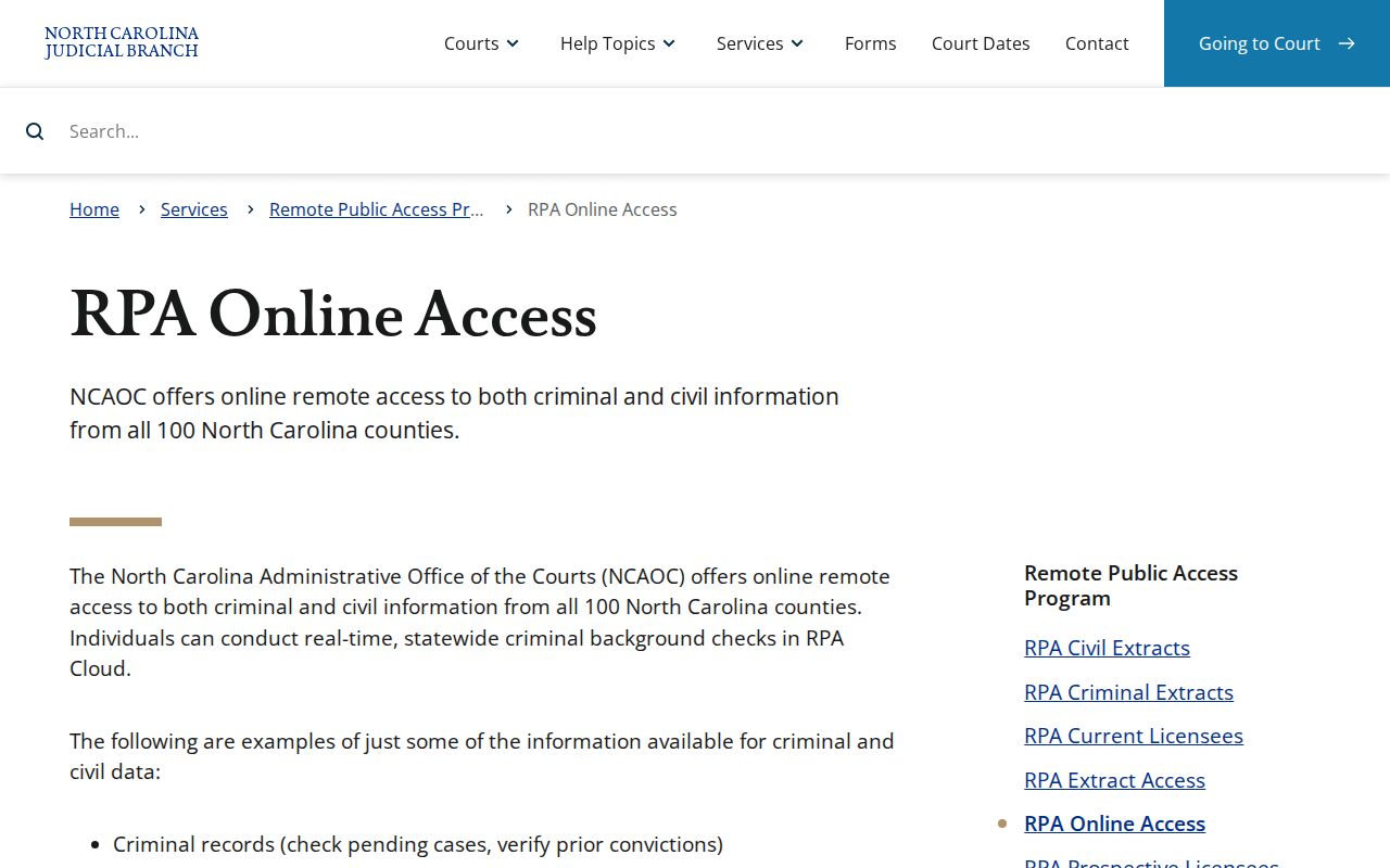 Dare County criminal case access through North Carolina RPA Cloud
