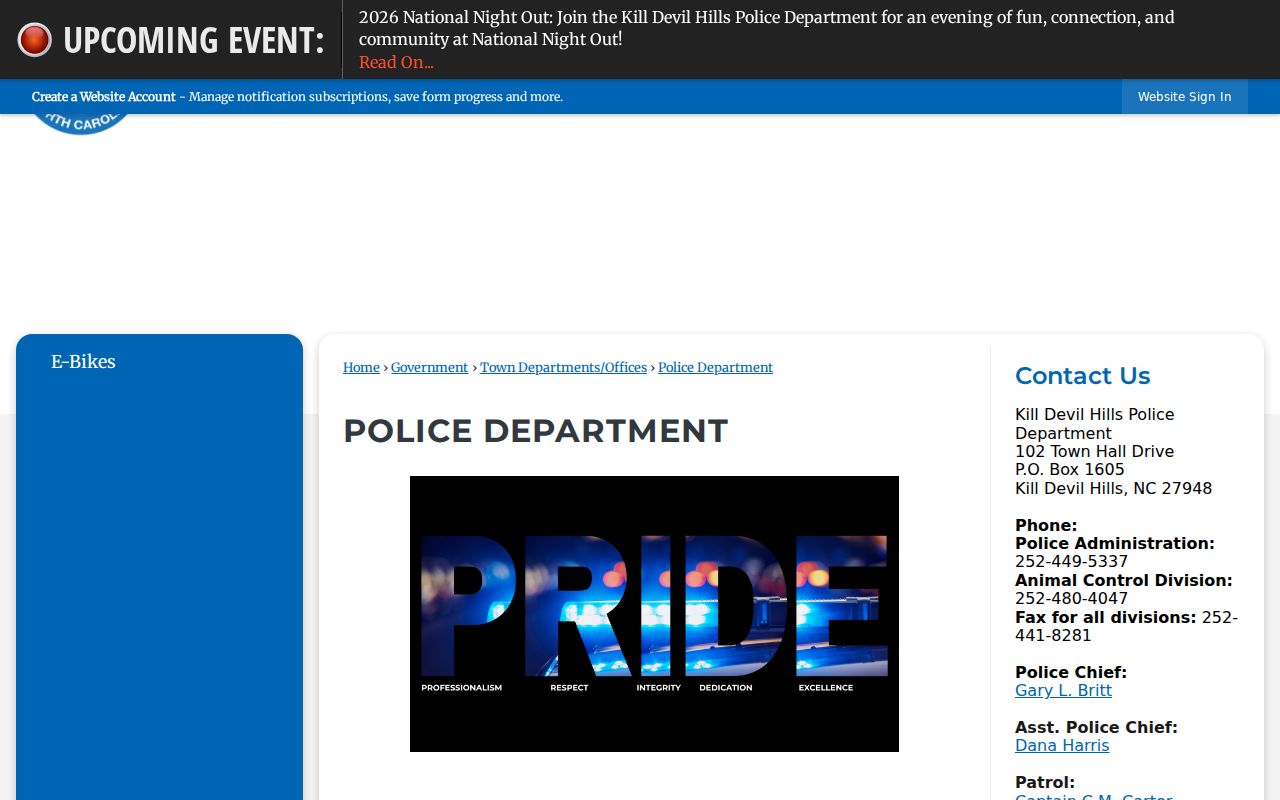 Kill Devil Hills Police Department criminal records information